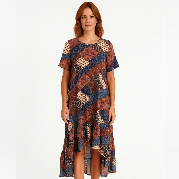 Melloday Patchwork Boho Hippie Casual Mini Dress Size Large - Picture 1 of 12